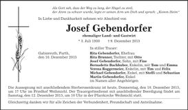 Traueranzeige Josef Gebendorfer