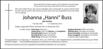 Traueranzeige Hanni Buss