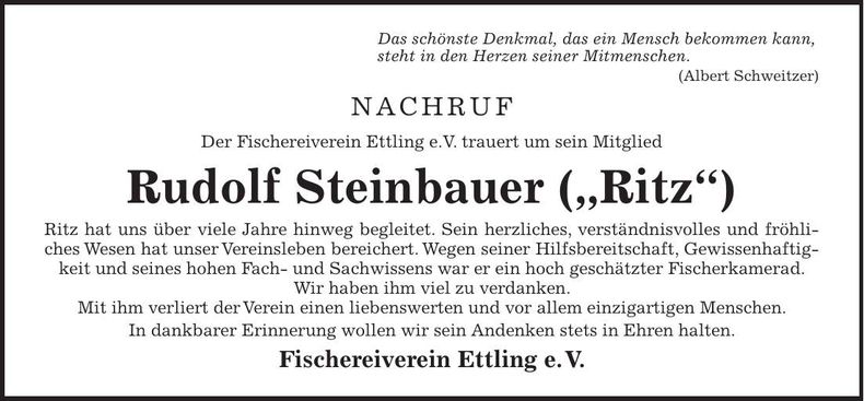 Traueranzeige Rudolf Steinbauer