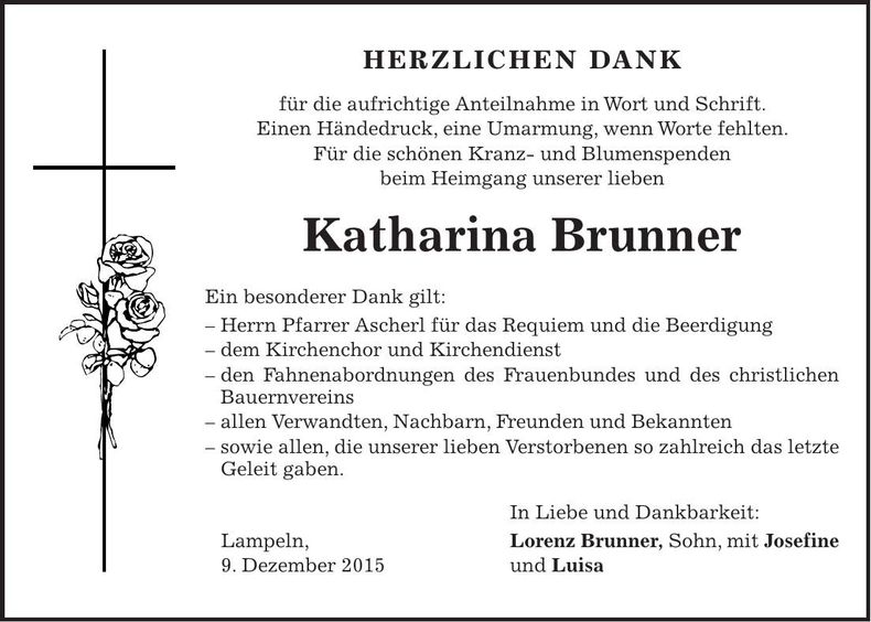 Traueranzeige Katharina Brunner