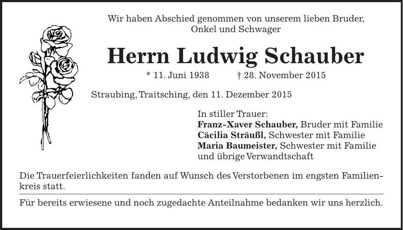Traueranzeige Ludwig Schauber