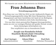 Traueranzeige Johanna Buss