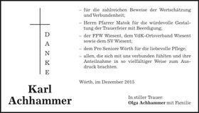 Traueranzeige Karl Achhammer