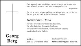 Traueranzeige Georg Berg