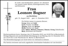 Traueranzeige Leonore Bogner