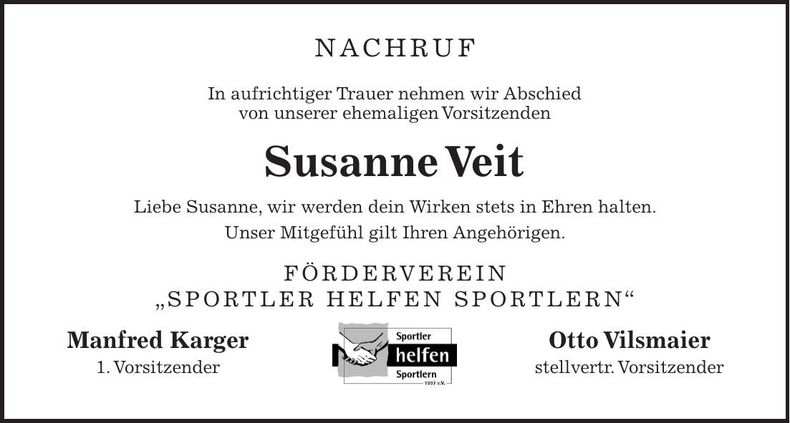 Traueranzeige Susanne Veit