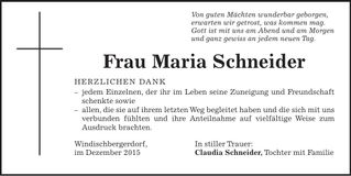 Traueranzeige Maria Schneider