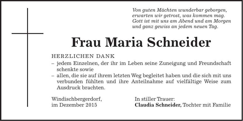 Traueranzeige Maria Schneider