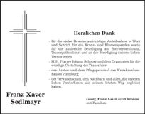 Traueranzeige Franz Xaver Sedlmayr
