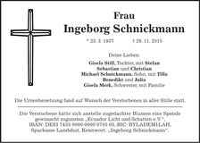 Traueranzeige Ingeborg Schnickmann