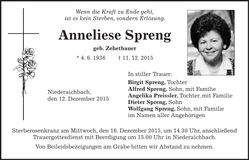 Traueranzeige Anneliese Spreng