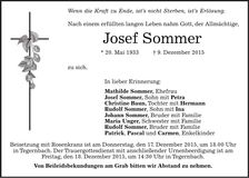 Traueranzeige Josef Sommer