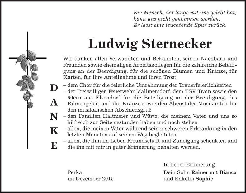 Traueranzeige Ludwig Sternecker
