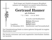 Traueranzeige Gertraud Hauner