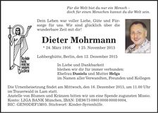 Traueranzeige Dieter Mohrmann