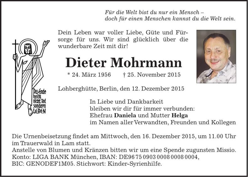 Traueranzeige Dieter Mohrmann