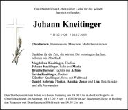 Traueranzeige Johann Kneitinger