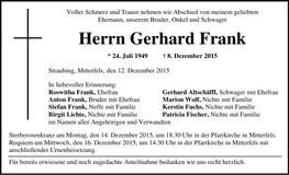 Traueranzeige Gerhard Frank