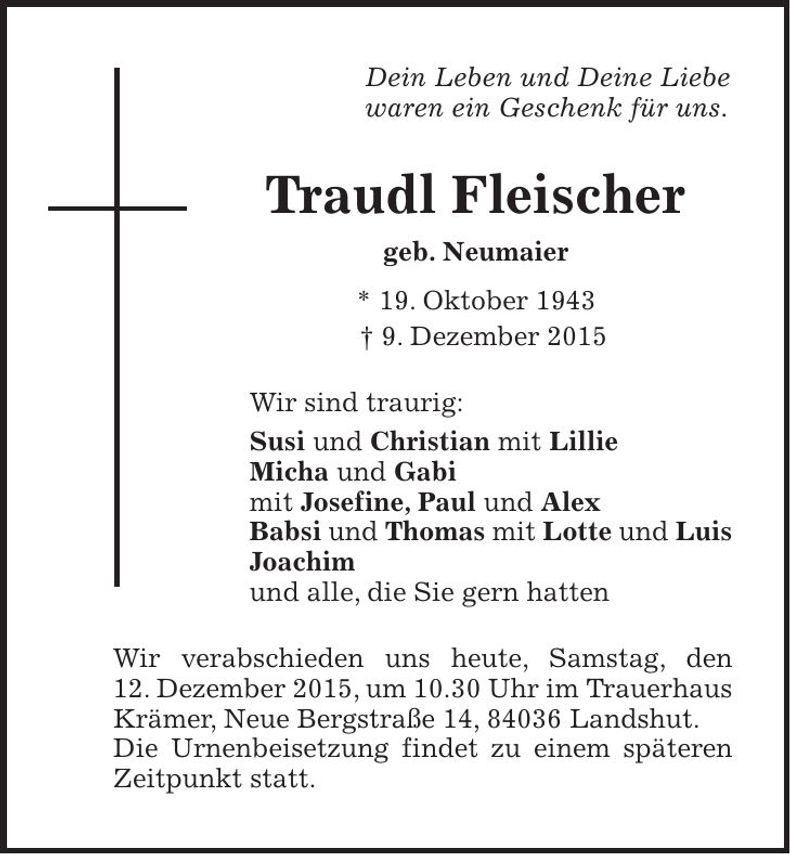 Traueranzeige Gertraud Fleischer