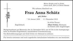 Traueranzeige Anna Schätz