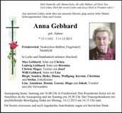 Traueranzeige Anna Gebhard