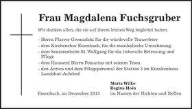 Traueranzeige Magdalena Fuchsgruber