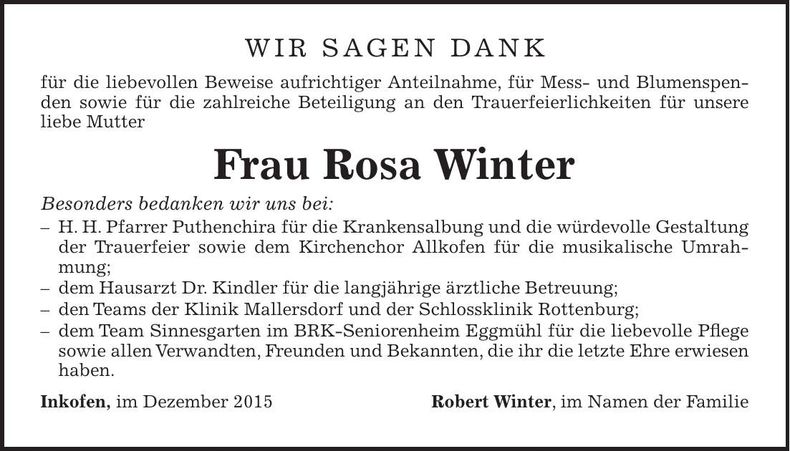 Traueranzeige Rosa Winter