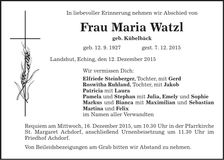 Traueranzeige Maria Watzl