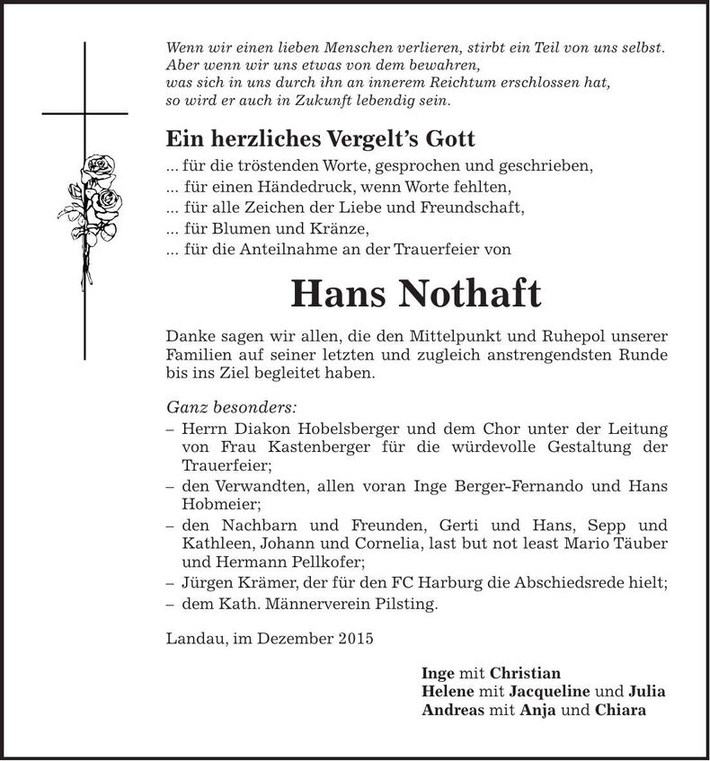 Traueranzeige Hans Nothaft
