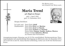 Traueranzeige Maria Treml