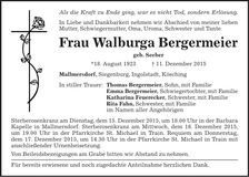 Traueranzeige Walburga Bergermeier