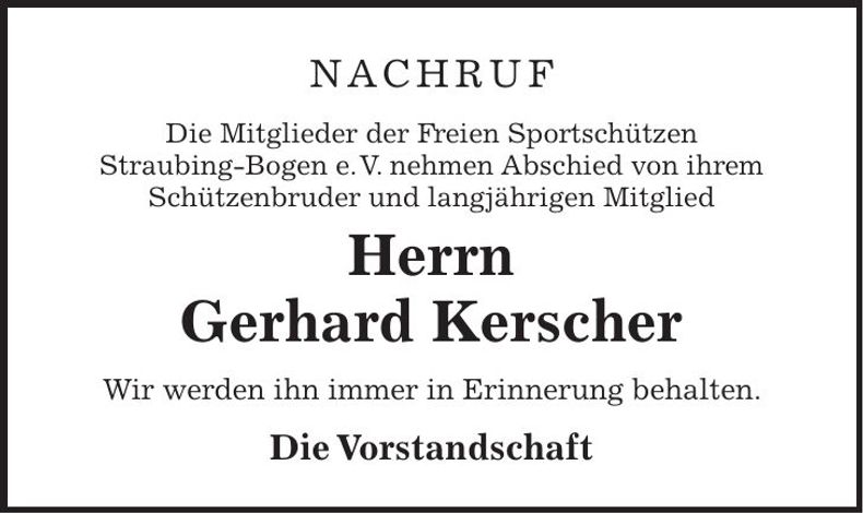 Traueranzeige Gerhard Kerscher