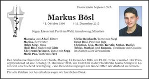 Traueranzeige Markus Bösl