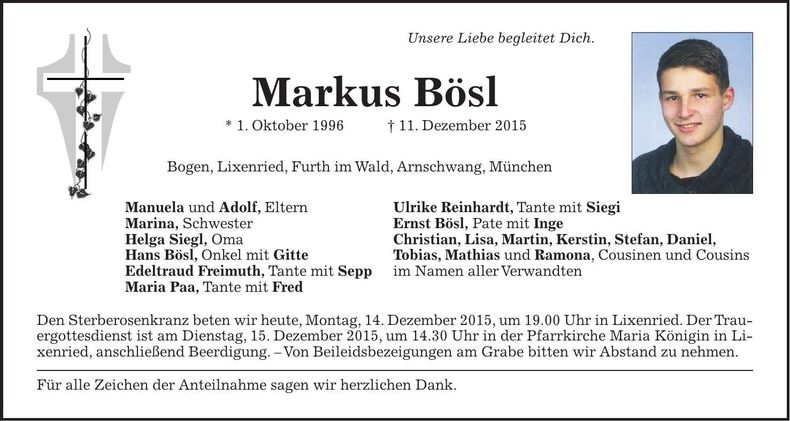 Traueranzeige Markus Bösl