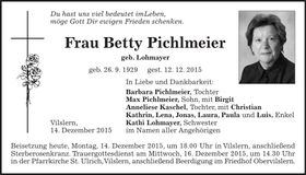 Traueranzeige Betty Pichlmeier