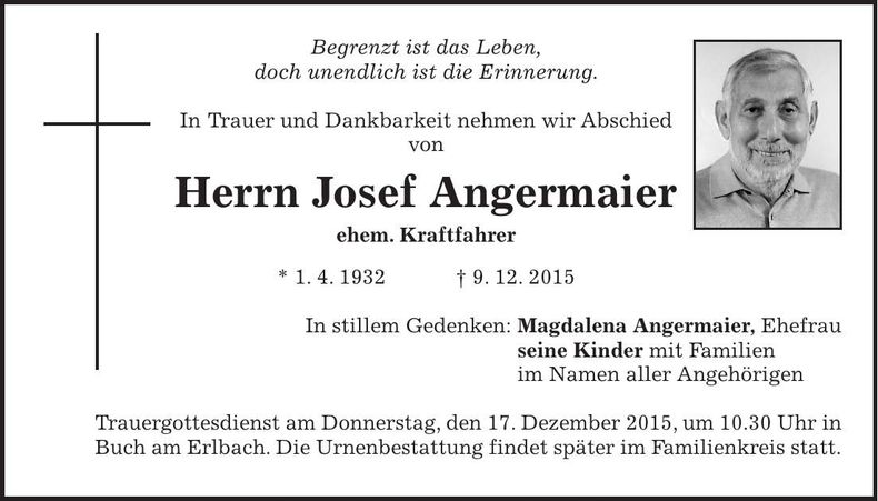 Traueranzeige Josef Angermaier