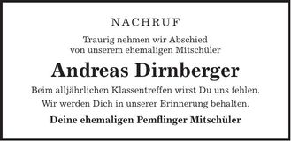 Traueranzeige Andreas Dirnberger