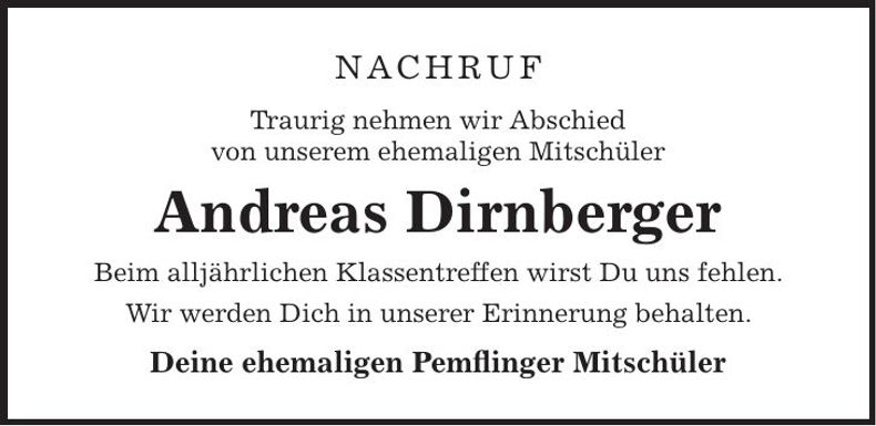 Traueranzeige Andreas Dirnberger