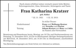 Traueranzeige Katharina Kratzer
