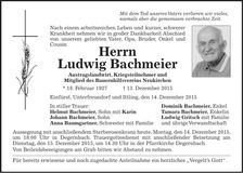 Traueranzeige Ludwig Bachmeier