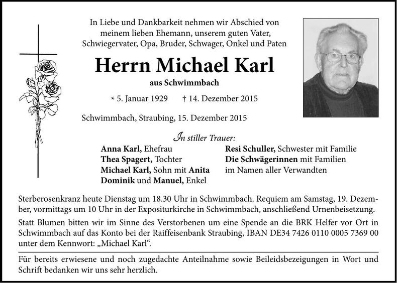 Traueranzeige Michael Karl