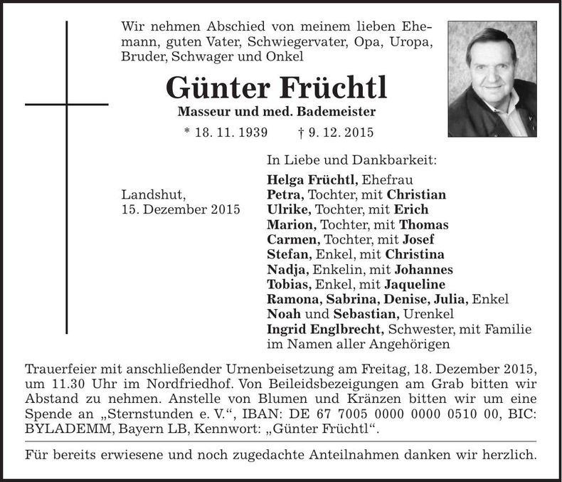 Traueranzeige Günter Früchtl