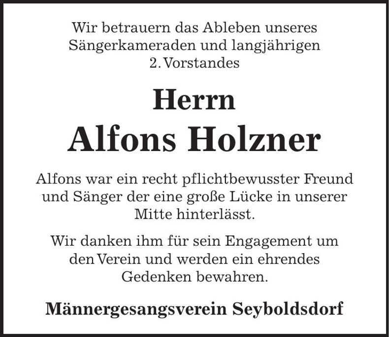 Traueranzeige Alfons Holzner
