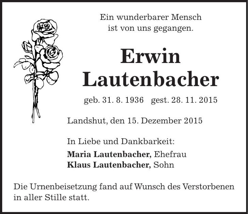 Traueranzeige Erwin Lautenbacher