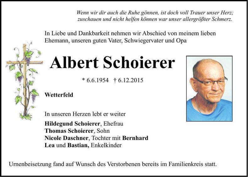Traueranzeige Albert Schoierer