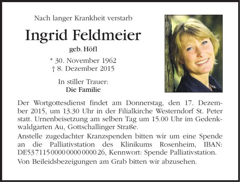 Traueranzeige Ingrid Feldmeier