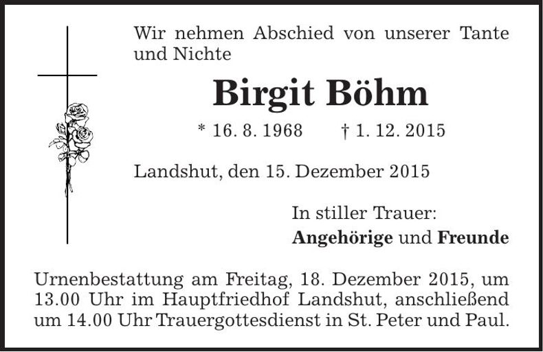 Traueranzeige Birgit Böhm