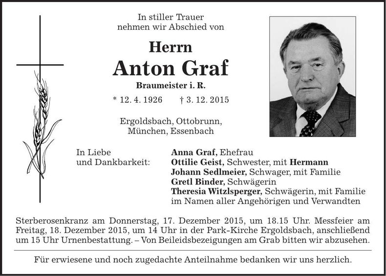 Traueranzeige Anton Graf