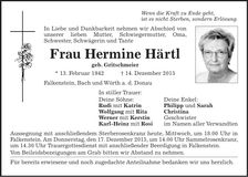 Traueranzeige Hermine Härtl