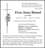 Traueranzeige Anna Bäuml